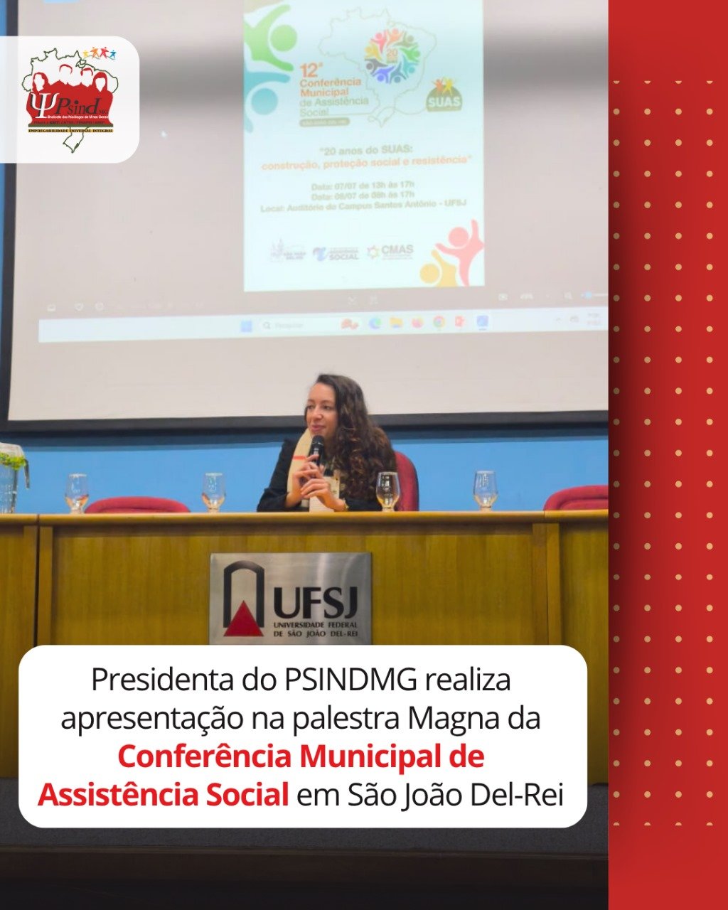 Presidenta do PSINDMG realiza apresentação na palestra Magna da Conferência Municipal de Assistência Social em São João Del-Rei