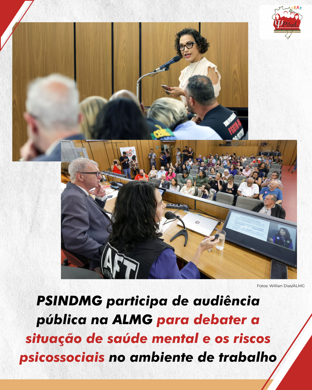 PSINDMG participa de audiência pública na ALMG para debater a situação de saúde mental e os riscos psicossociais no ambiente de trabalho