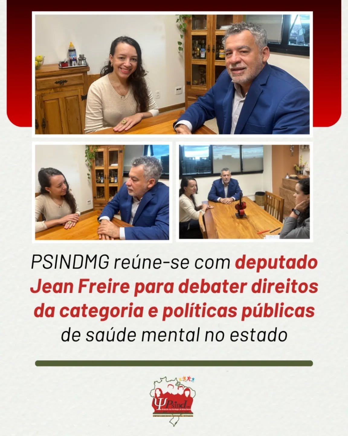 PSINDMG se reúne com deputado Jean Freire para debater direitos da categoria e políticas públicas de saúde mental no estado