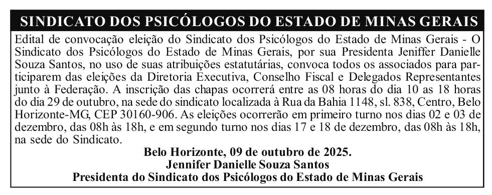 SINDICATO DOS PSICÓLOGOS DO ESTADO DE MINAS GERAIS